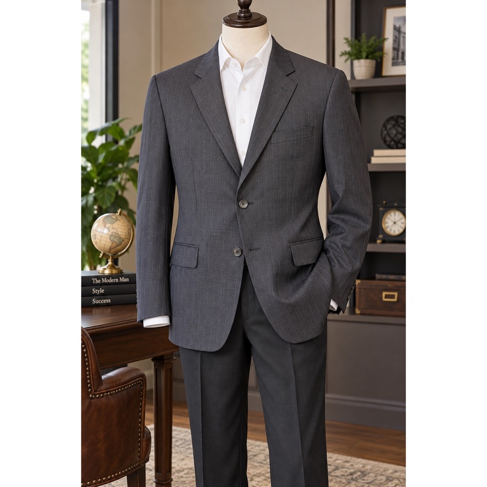 Lauren‎ Ralph Lauren Mens 100% Wool Blazer 42R Approx Gray Pinstripe Made Canada